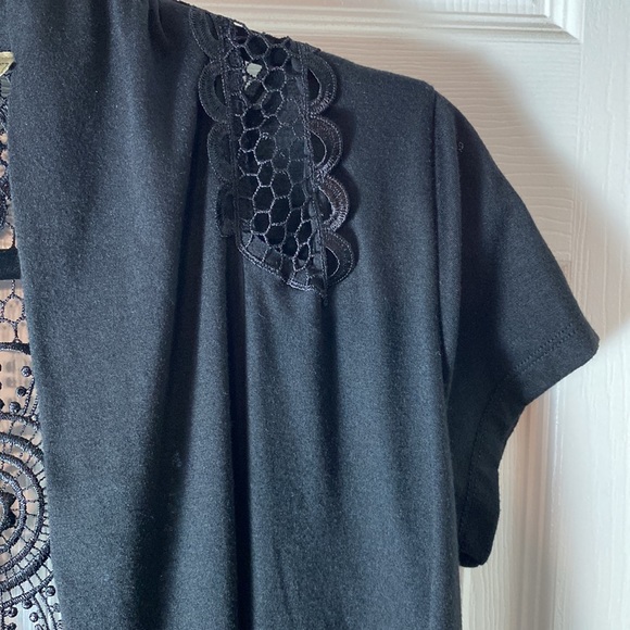 Ever Blue Open Front Cardigan Black Crochet   Design Coverup Short Sleeves - Picture 4 of 6